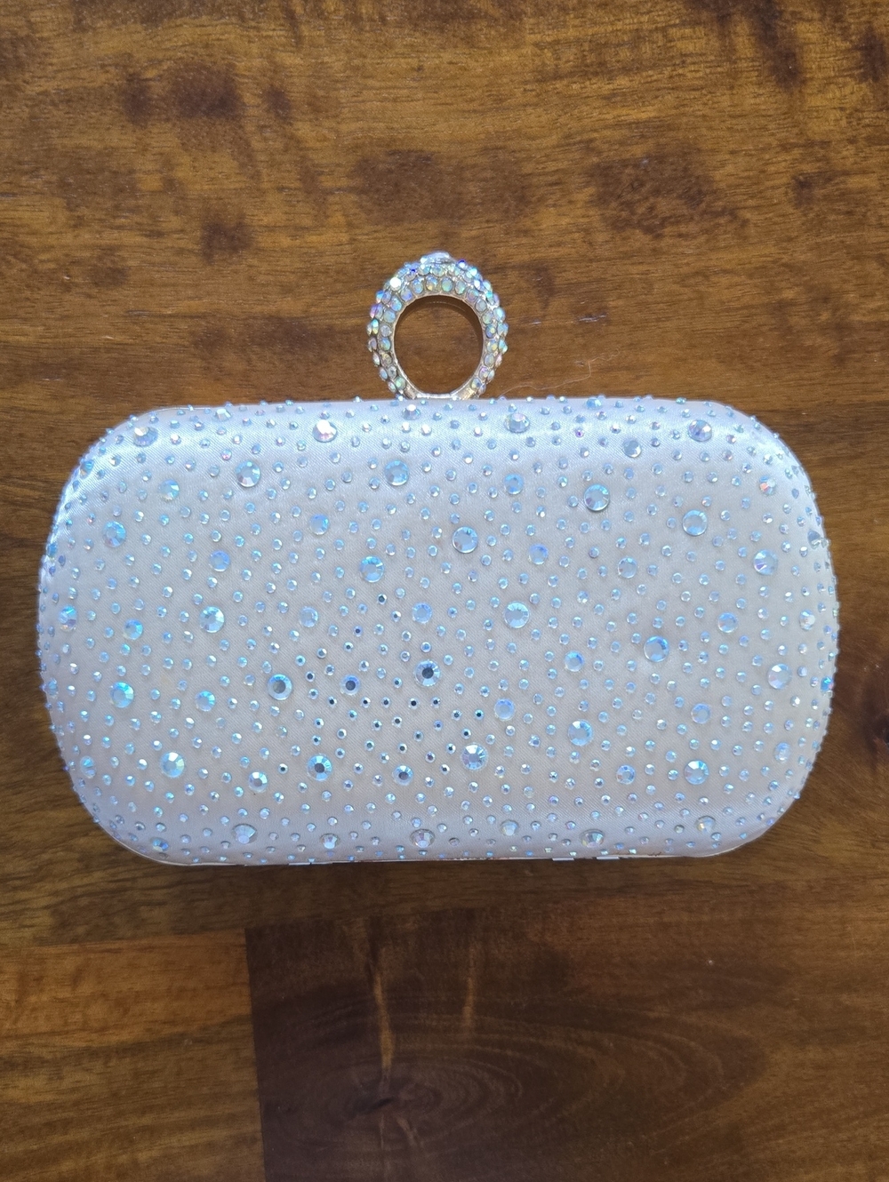 Express Ivory Satin Rhinestone Evening Clutch